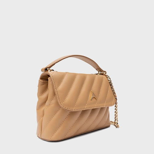 Bolsa Tiracolo Liza Pequena Couro Bege Croissant