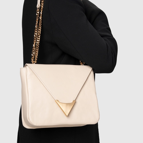 Bolsa Tiracolo Aria Média Couro Off White Lait