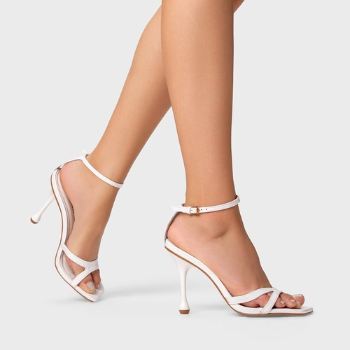 Sandália Minimal Salto Drop Couro Verniz Branco
