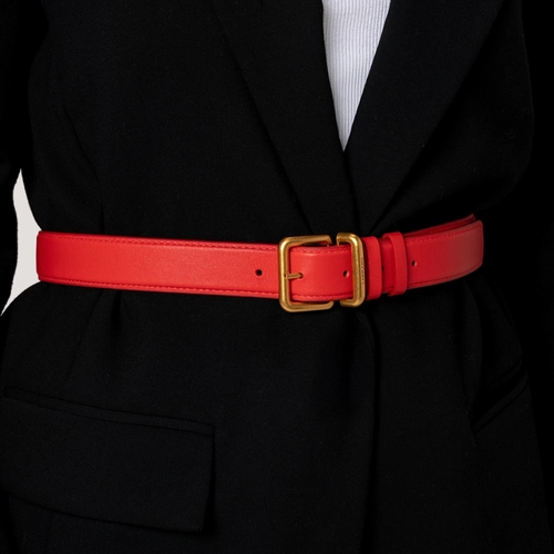 Cinto Regular Grosso Couro Vermelho Carrano