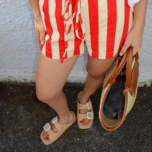 Flat Papete Maxi Fivela Rafia Bege Riviera