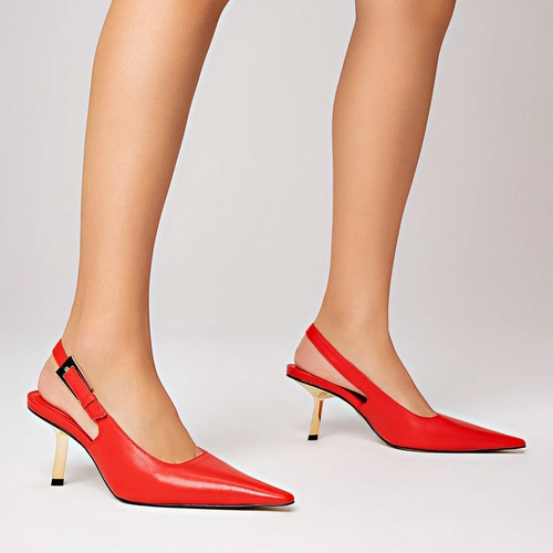 Scarpin Slingback Salto Fino Stiletto Couro Vermelho Carrano