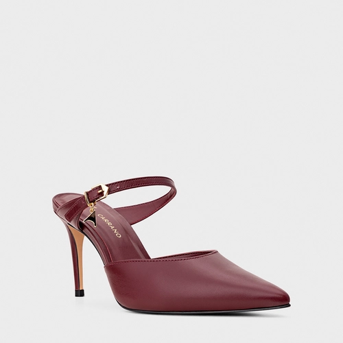 Mule Charm Salto Fino Couro Vinho Mahogany