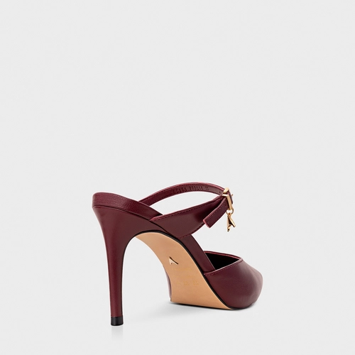 Mule Charm Salto Fino Couro Vinho Mahogany