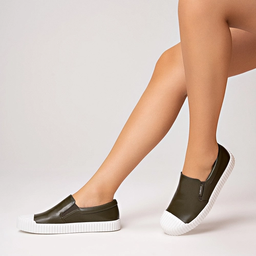Tênis Kicks Slip On Couro Verde Herb