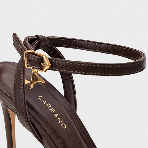 Sandália Minimal Charm Salto Fino Couro Marrom Dark Brown