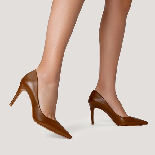 Scarpin Beatriz Salto Fino Couro Marrom Saddle