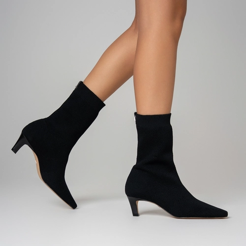 Bota Meia Salto Fino Knit Preto