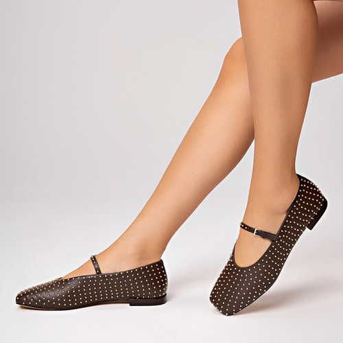 Sapatilha Multi Studs Couro Marrom Dark Brown