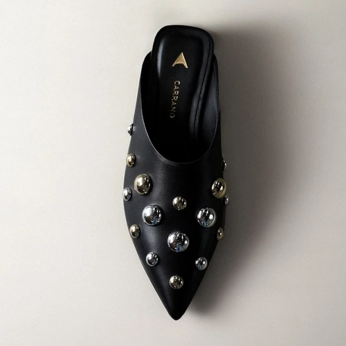 Mule Balls Salto Prisma Couro Preto