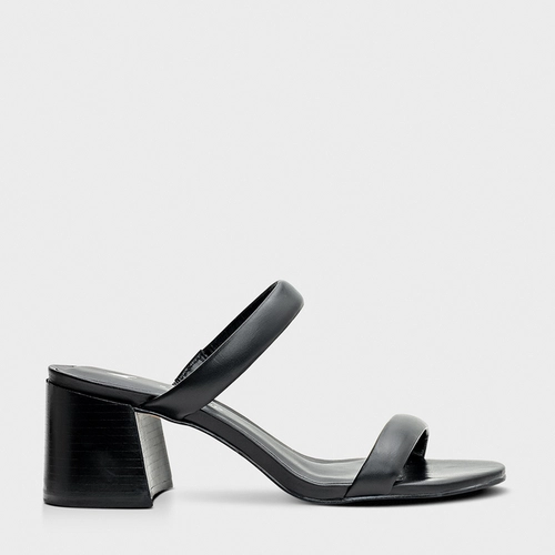 Open Mule Duo Tiras Salto Bloco Couro Preto