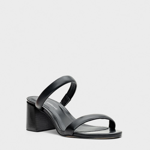 Open Mule Duo Tiras Salto Bloco Couro Preto