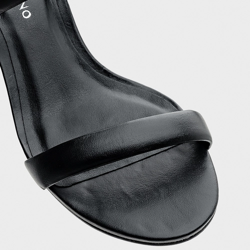 Open Mule Duo Tiras Salto Bloco Couro Preto