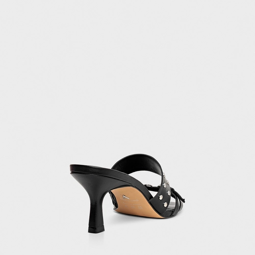 Open Mule Rock Salto Fino Couro Preto