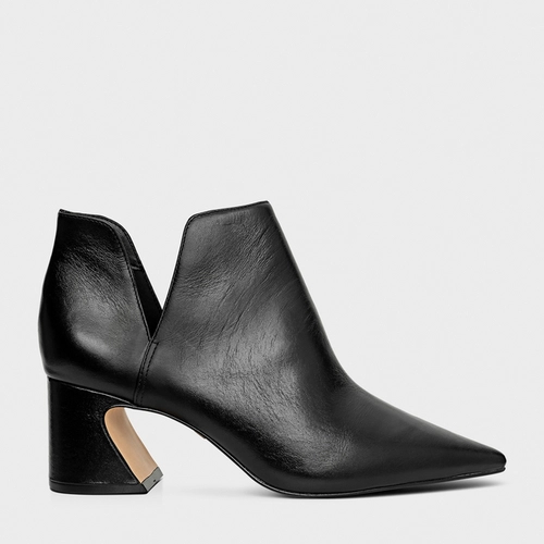 Bota Recorte Salto Wave Couro Preto