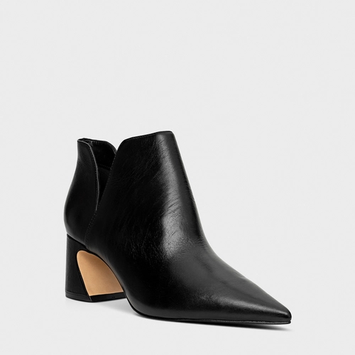 Bota Recorte Salto Wave Couro Preto