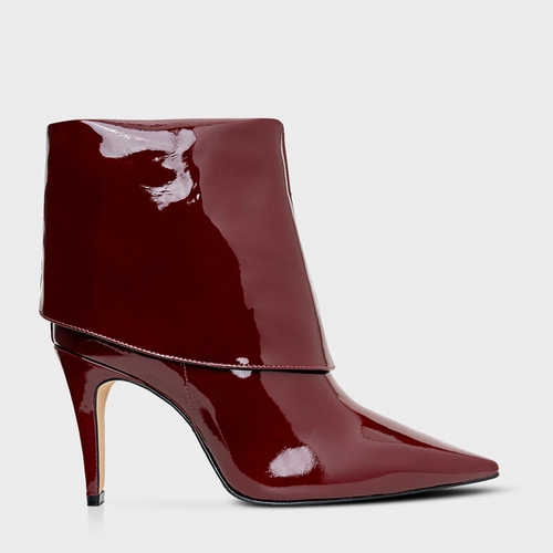 Bota Capa Salto Fino Couro Verniz Vinho Mahogany