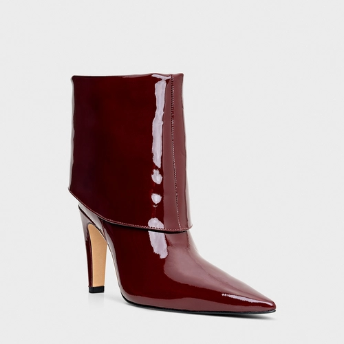 Bota Capa Salto Fino Couro Verniz Vinho Mahogany