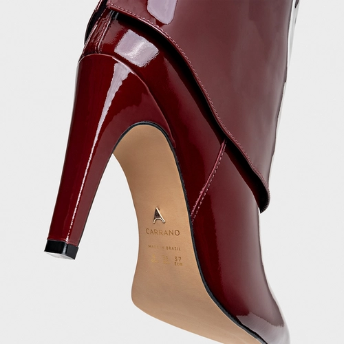 Bota Capa Salto Fino Couro Verniz Vinho Mahogany