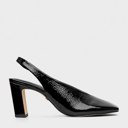Scarpin Slingback Timeless Bico Quadrado Couro Verniz Preto