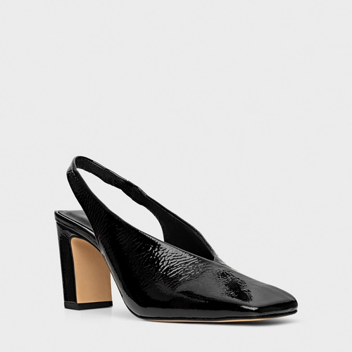Scarpin Slingback Timeless Bico Quadrado Couro Verniz Preto