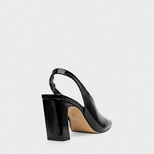 Scarpin Slingback Timeless Bico Quadrado Couro Verniz Preto