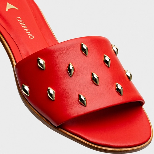 Flat Slide Drops Couro Vermelho Carrano