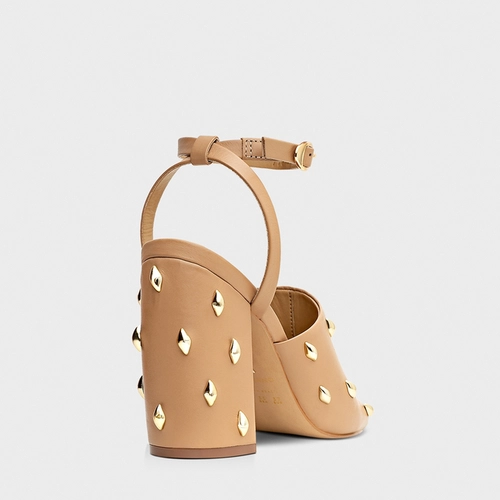 Sandália Drops Salto Bloco Couro Bege Toffee