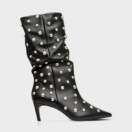 Bota Balls Cano Médio Salto Fino Couro Preto