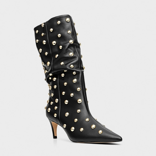 Bota Balls Cano Médio Salto Fino Couro Preto