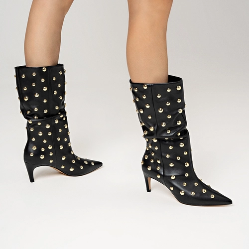 Bota Balls Cano Médio Salto Fino Couro Preto