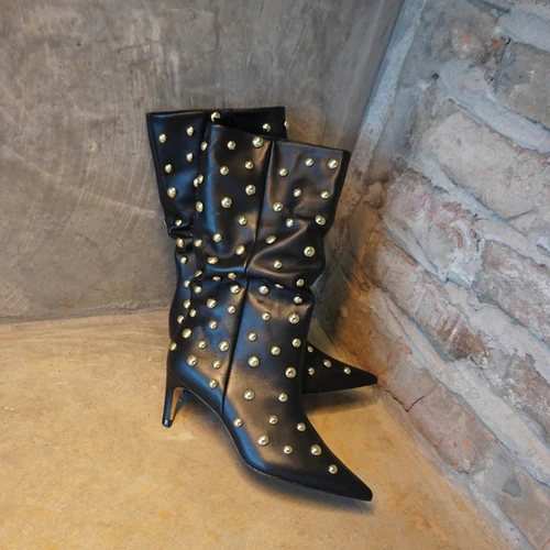 Bota Balls Cano Médio Salto Fino Couro Preto