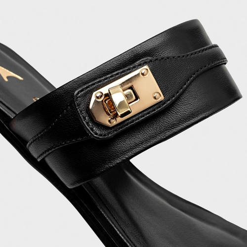 Flat Detail Clasp Couro Preto