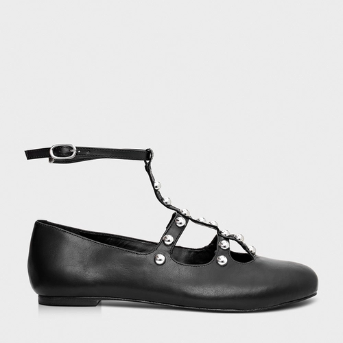 Sapatilha Tiras Tiny Balls Couro Preto