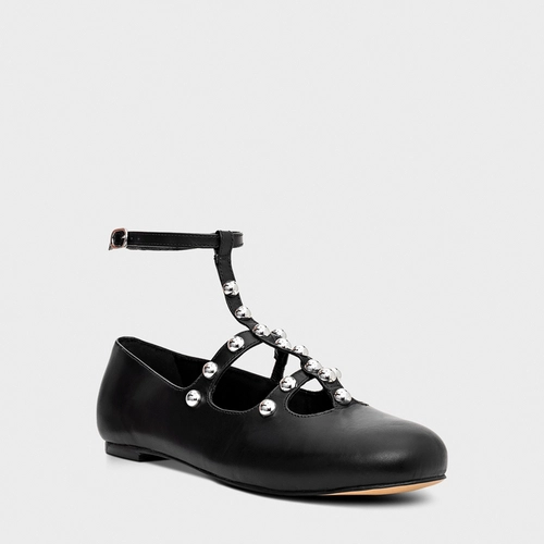 Sapatilha Tiras Tiny Balls Couro Preto