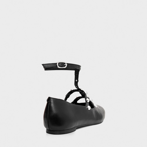 Sapatilha Tiras Tiny Balls Couro Preto