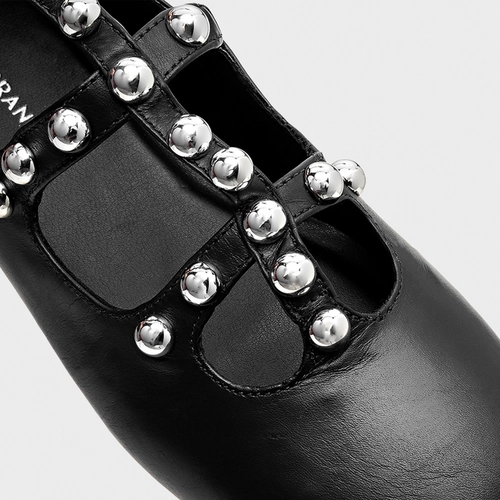 Sapatilha Tiras Tiny Balls Couro Preto