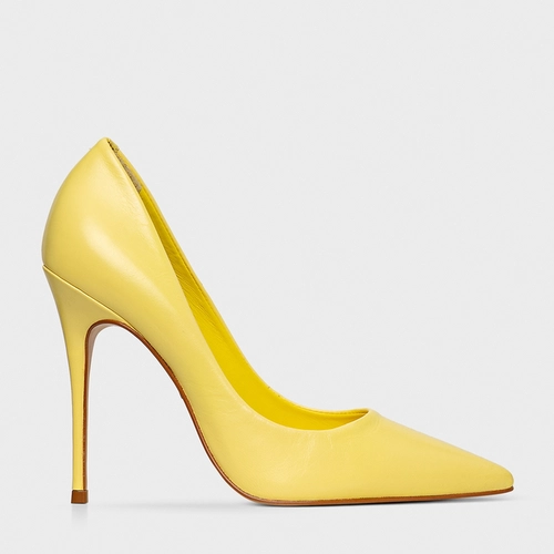 Scarpin Loretta Salto Fino Couro Amarelo Butter