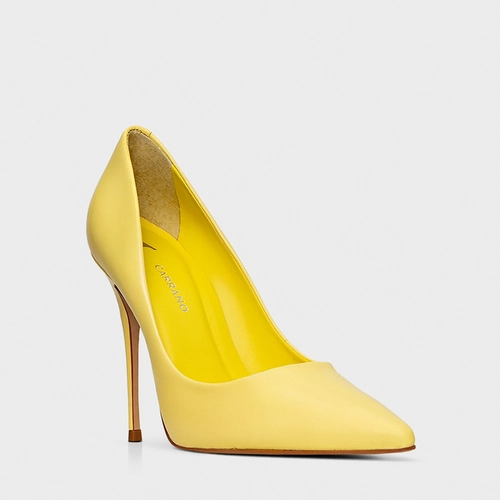 Scarpin Loretta Salto Fino Couro Amarelo Butter