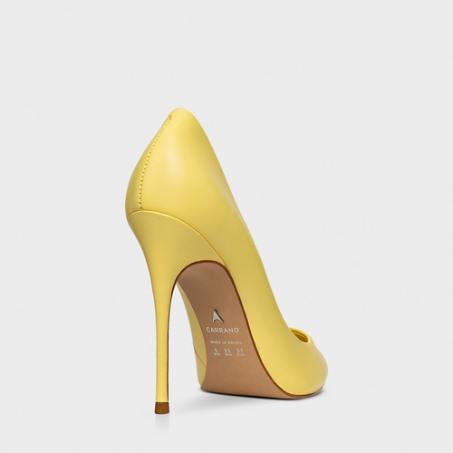 Scarpin Loretta Salto Fino Couro Amarelo Butter