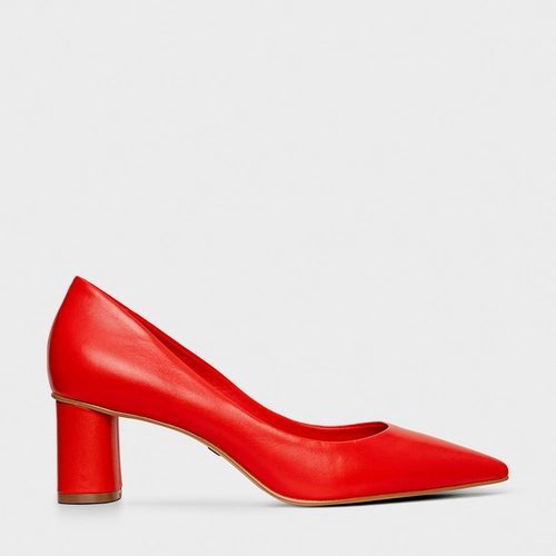 Scarpin Felícia Salto Oval Couro Vermelho Acent Red