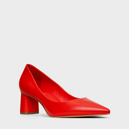 Scarpin Felícia Salto Oval Couro Vermelho Acent Red