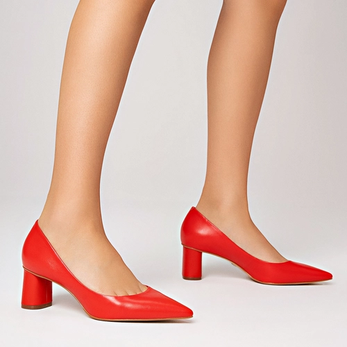 Scarpin Felícia Salto Oval Couro Vermelho Acent Red
