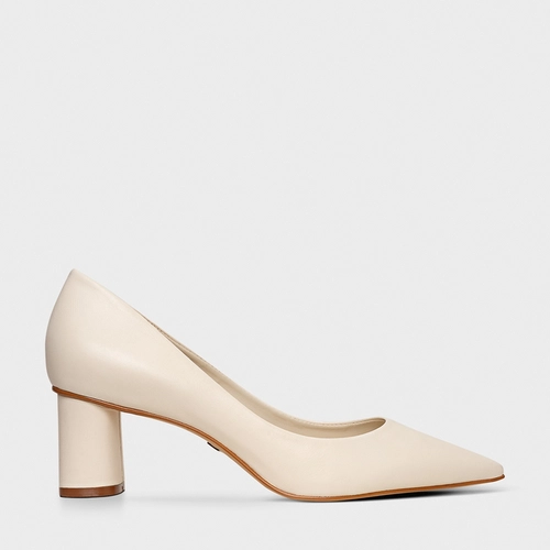 Scarpin Felícia Salto Oval Couro Off White Sweet Cream