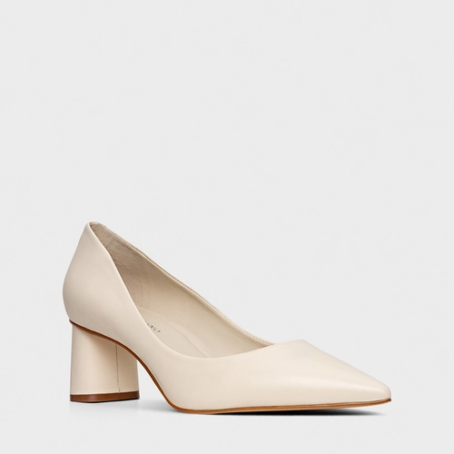 Scarpin Felícia Salto Oval Couro Off White Sweet Cream