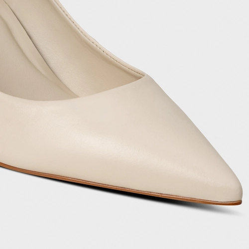 Scarpin Felícia Salto Oval Couro Off White Sweet Cream