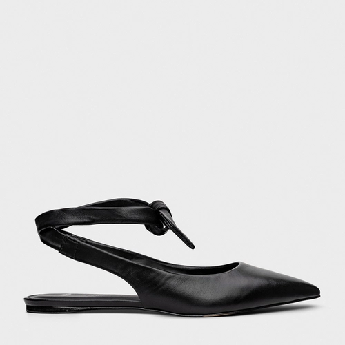 Sapatilha Slingback Lace Knot Couro Preto