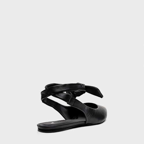 Sapatilha Slingback Lace Knot Couro Preto