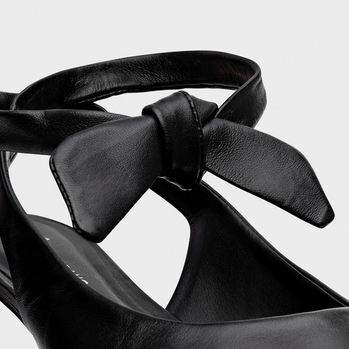 Sapatilha Slingback Lace Knot Couro Preto