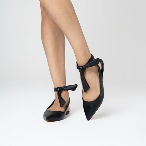 Sapatilha Slingback Lace Knot Couro Preto